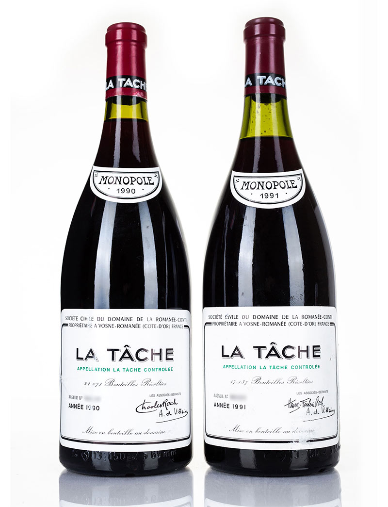 lot 1007: 2 bottles of 1990 and 1991 La Tache Domaine La Romanee Conti